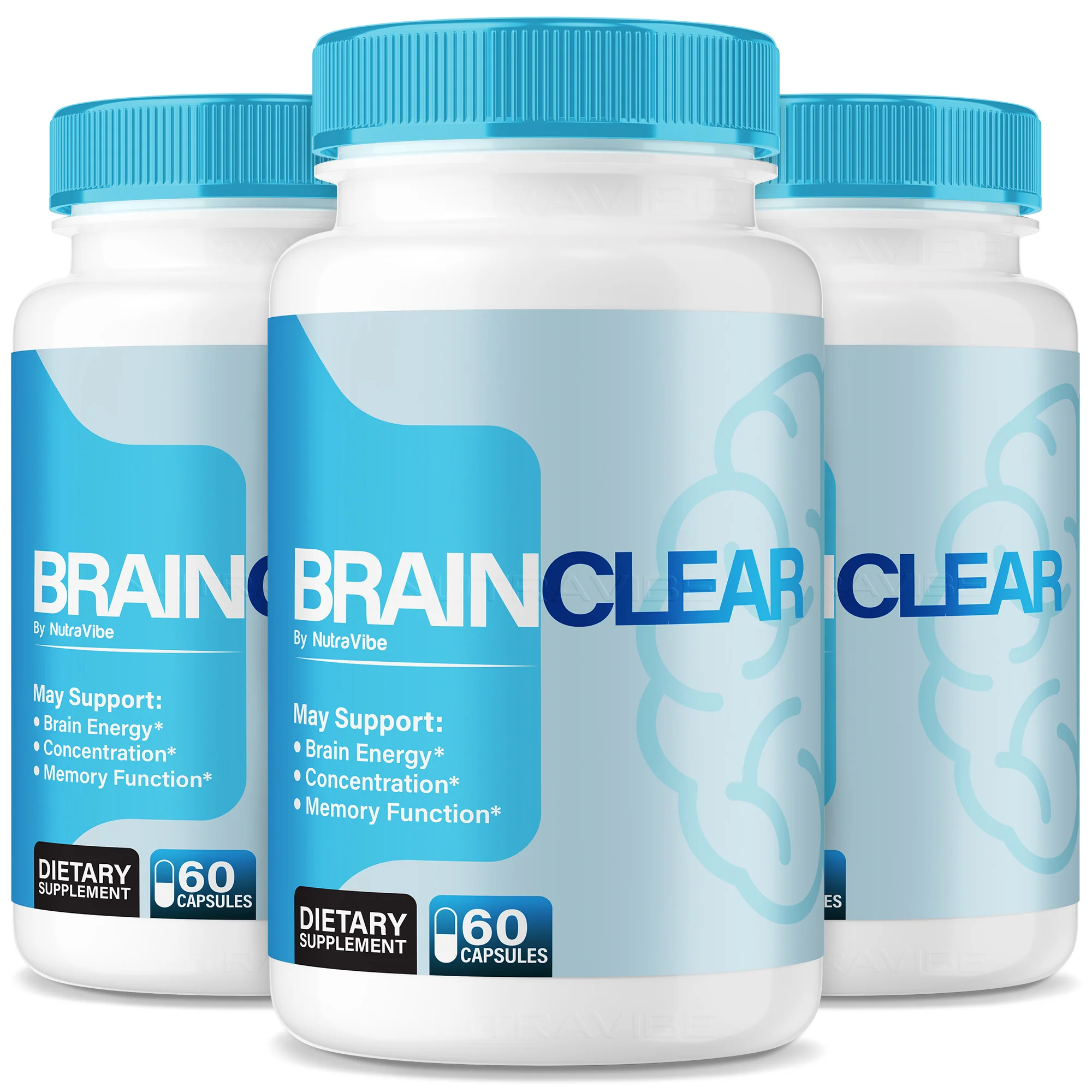 BrainClear natural cognitive support supplement bottles
